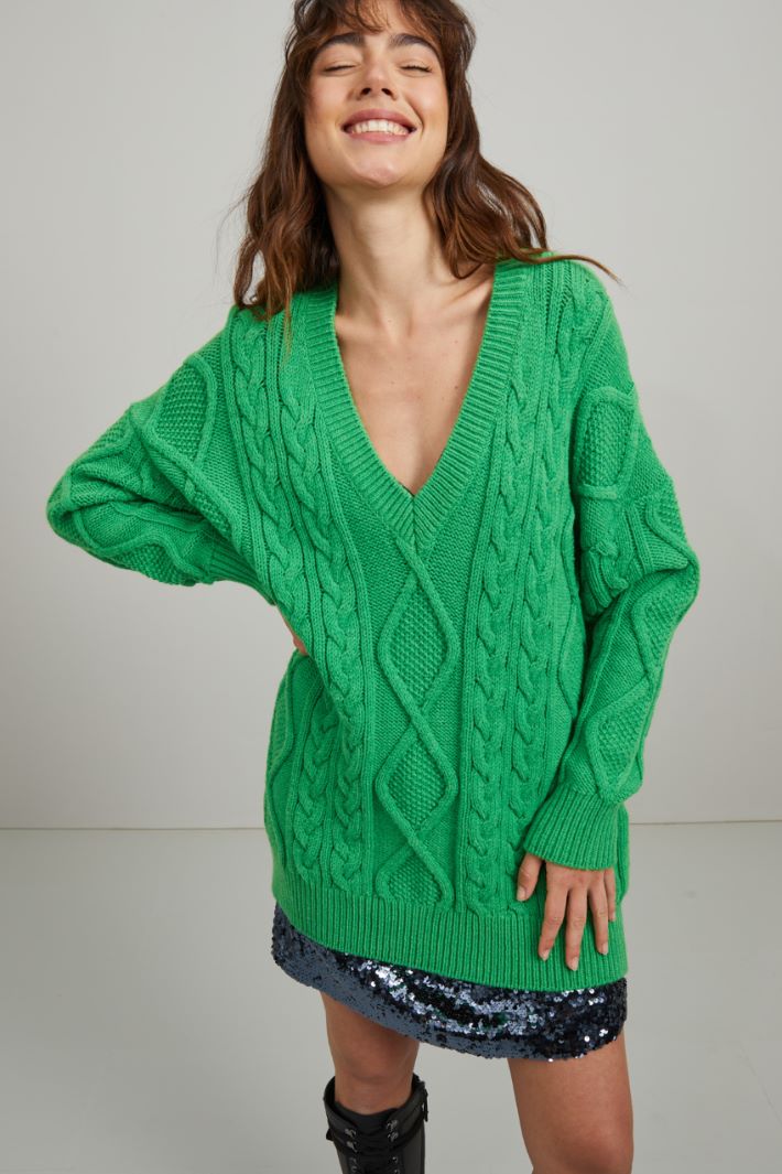 Maglia con scollo a V - VERDE - Fashion Market - 2