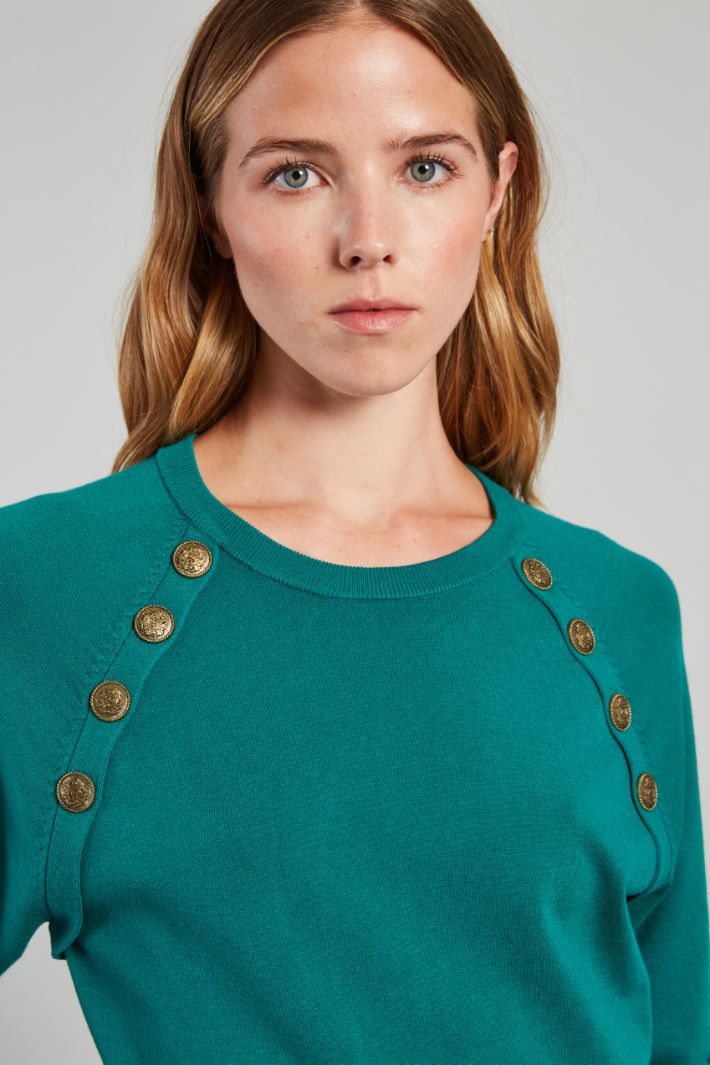 Maglia con bottoni in metallo - VERDE SMERALDO - Fashion Market - 3