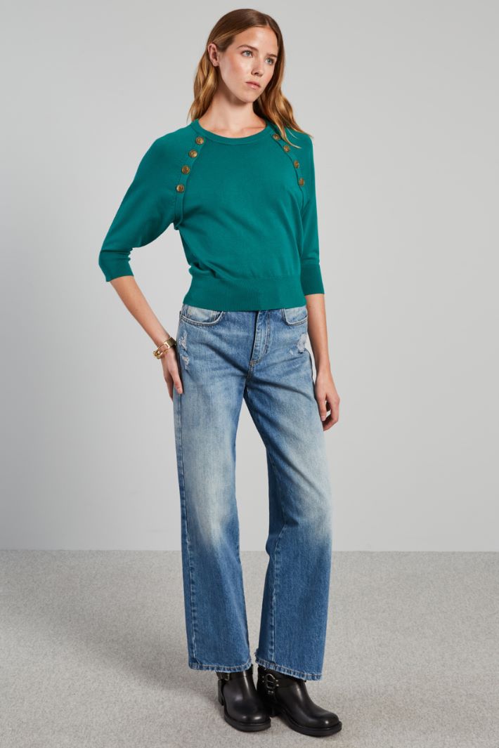 Maglia con bottoni in metallo - VERDE SMERALDO - Fashion Market