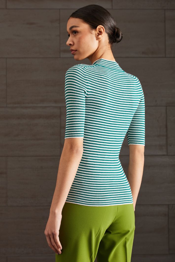 Maglia in lana lamè - VERDE SMERALDO BIANCO - Fashion Market - 4
