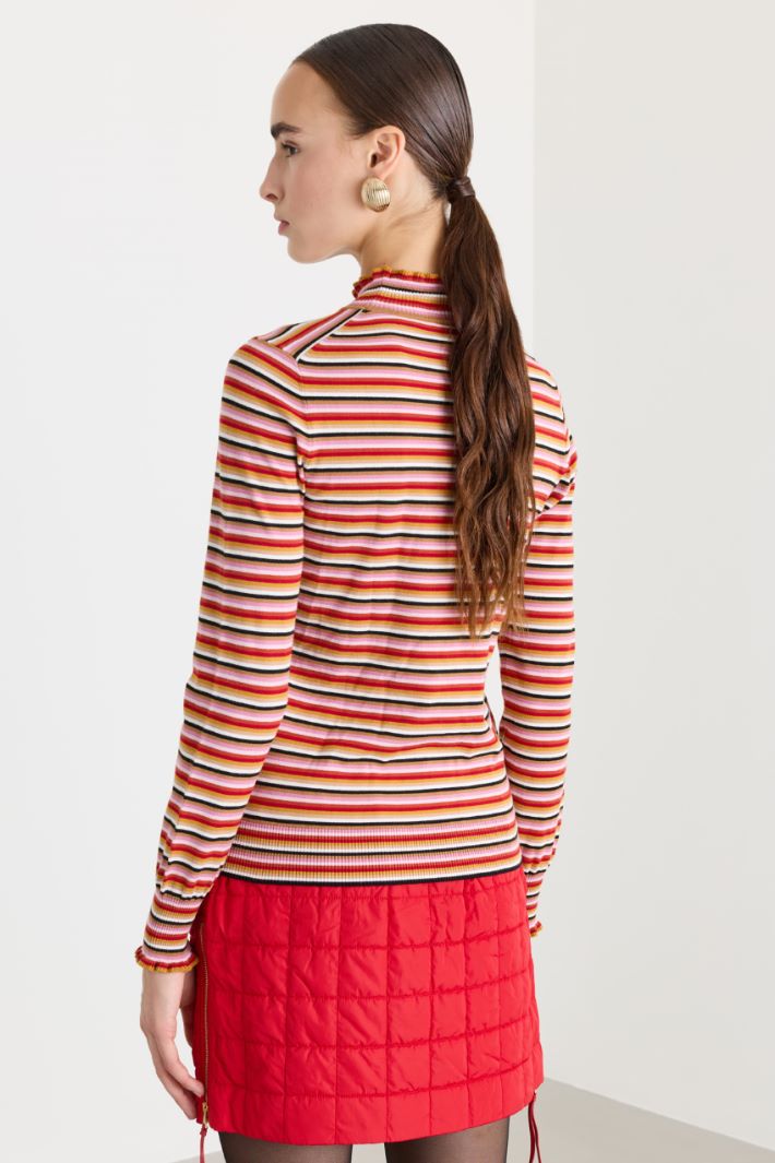 Maglia aderente con rouches a contrasto - ROSSO - Fashion Market - 4