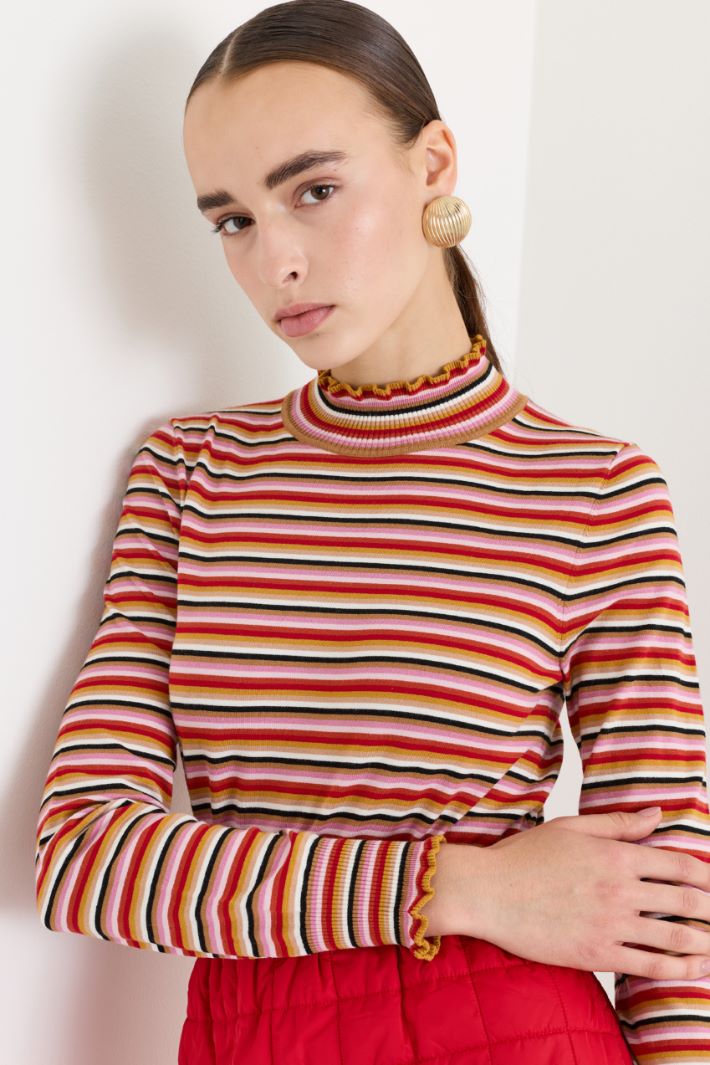 Maglia aderente con rouches a contrasto - ROSSO - Fashion Market - 3