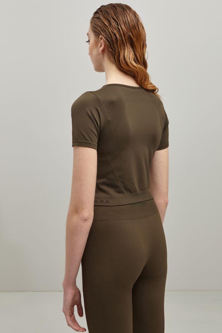 Crop top in jersey tecnico
 - VERDE OLIVA - Fashion Market - 4