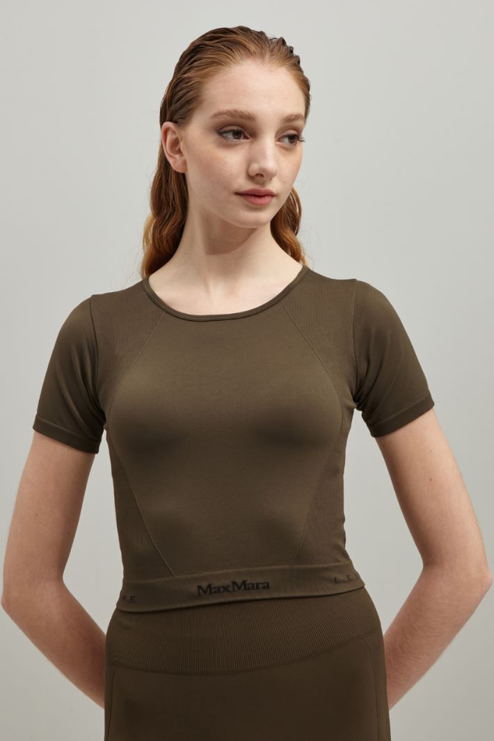 Crop top in jersey tecnico
 - VERDE OLIVA - Fashion Market - 2