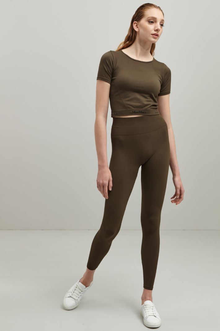 Crop top in jersey tecnico
 - VERDE OLIVA - Fashion Market