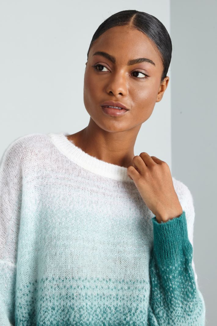 Maglia garzata con intarsio - VERDE - Fashion Market - 3