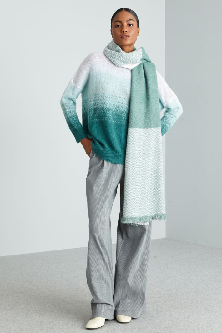 Maglia garzata con intarsio - VERDE - Fashion Market