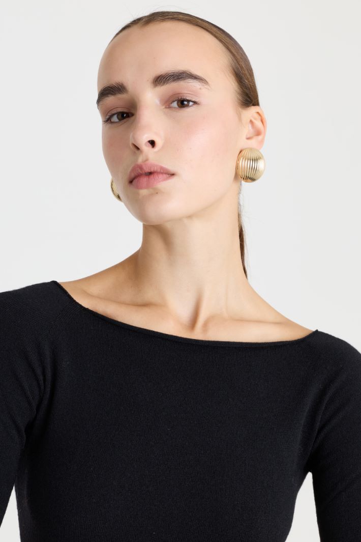 Maglia aderente in lana - NERO - Fashion Market - 3