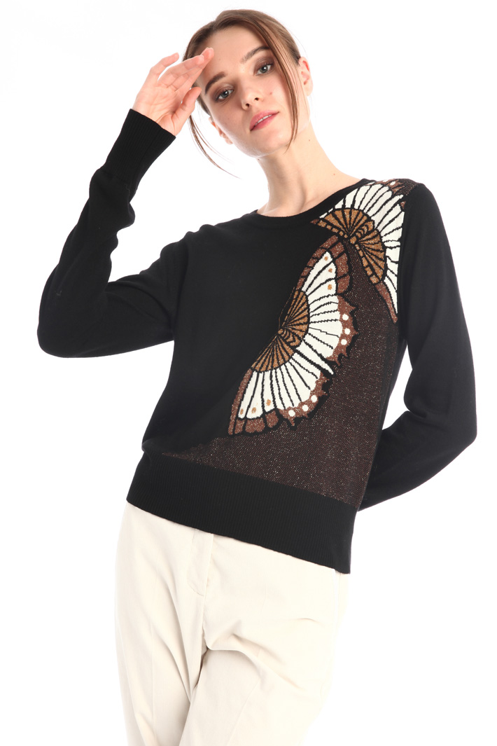 Maglia con intarsio - NERO BIANCO BEIGE - Fashion Market - 4