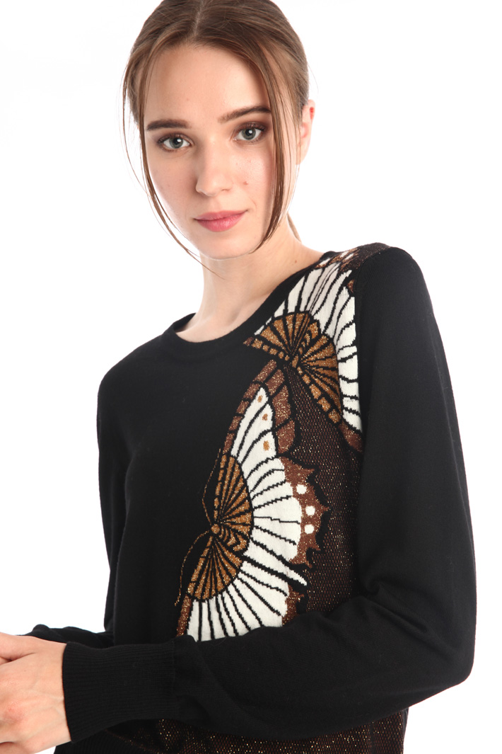 Maglia con intarsio - NERO BIANCO BEIGE - Fashion Market - 3