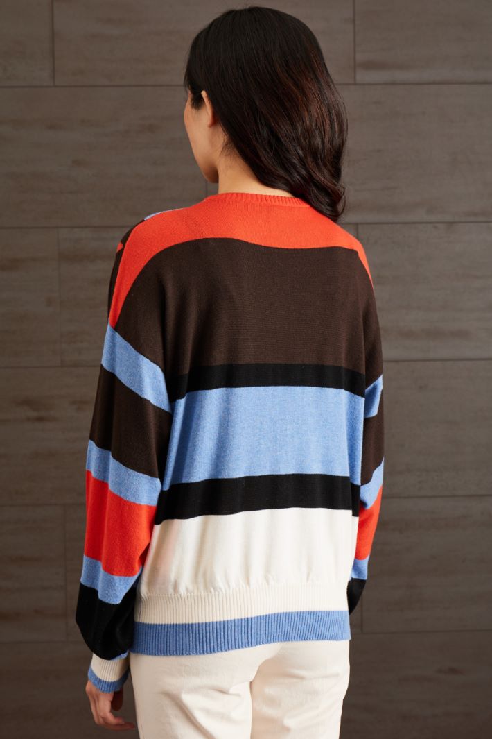 Maglia con intarsio - AZZURRO ROSSO NERO - Fashion Market - 4