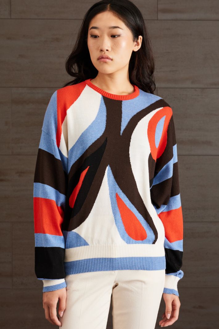 Maglia con intarsio - AZZURRO ROSSO NERO - Fashion Market - 2