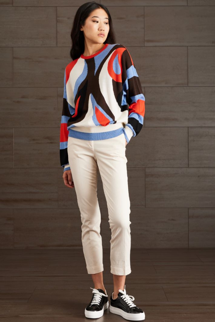 Maglia con intarsio - AZZURRO ROSSO NERO - Fashion Market