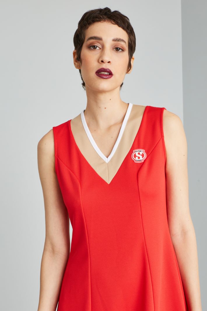 Abito corto in jersey tecnico - ROSSO BEIGE BIANCO - Fashion Market - 3