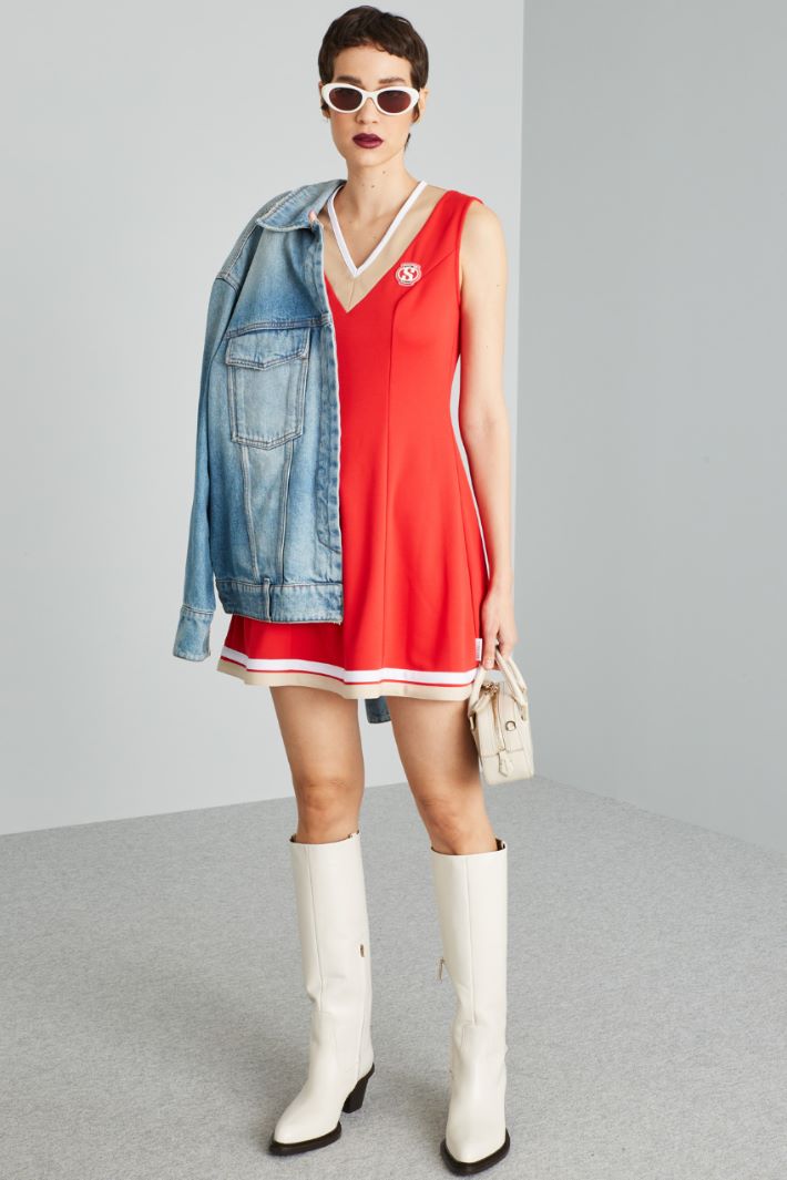 Abito corto in jersey tecnico - ROSSO BEIGE BIANCO - Fashion Market