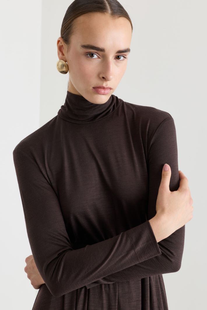 Abito midi in jersey di lana - MARRONE - Fashion Market - 3