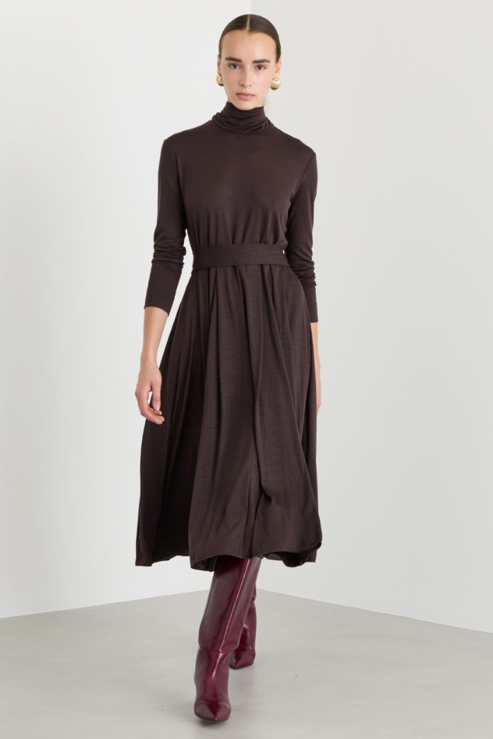 Abito midi in jersey di lana - MARRONE - Fashion Market