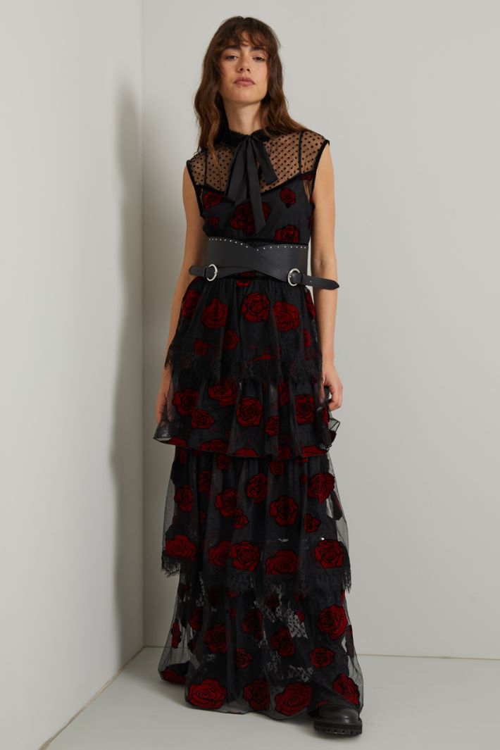 Abito lungo in pizzo - NERO ROSSO - Fashion Market