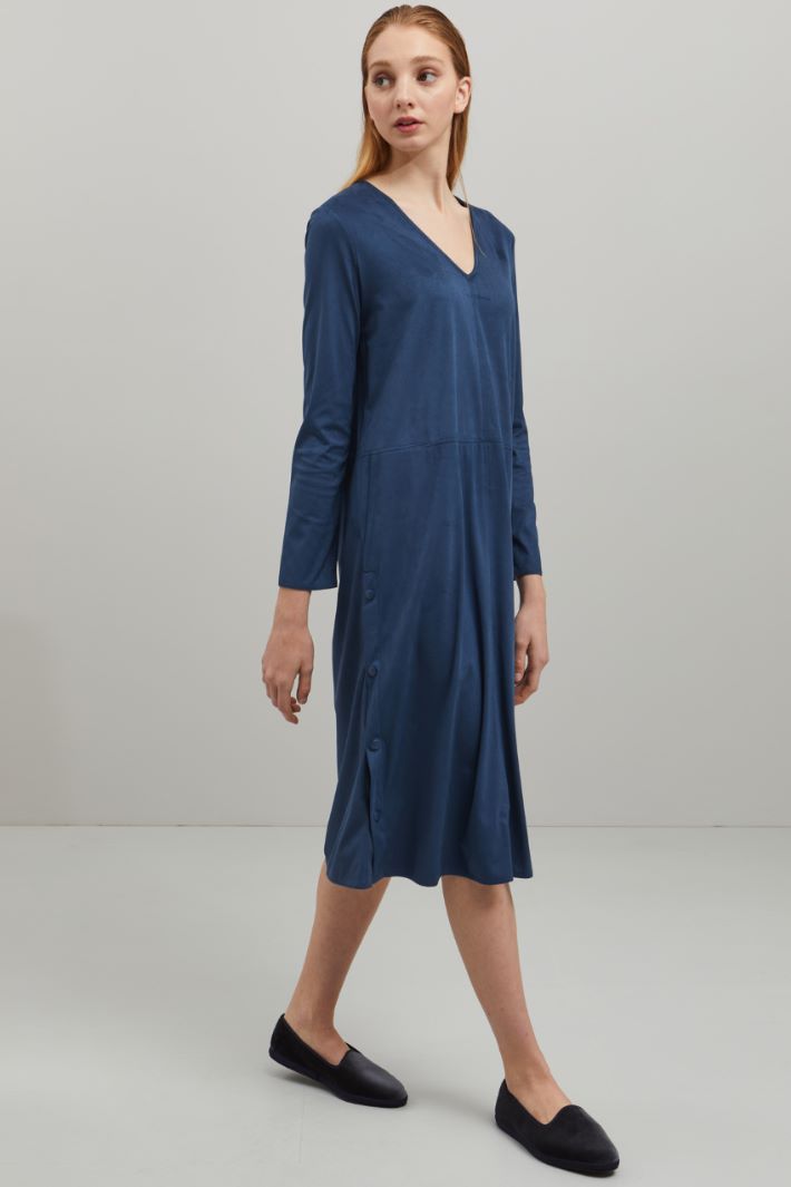 Abito in jersey effetto suede - BLU ACCIAIO - Fashion Market