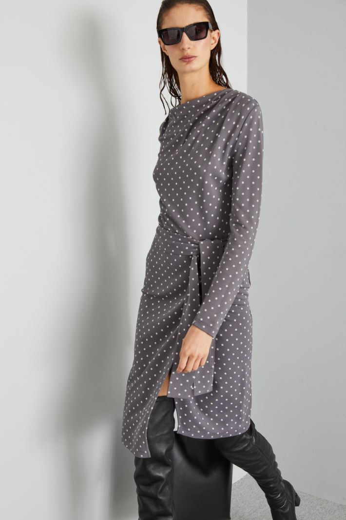 Abito in jersey con drappeggio - GRIGIO BIANCO - Fashion Market - 2