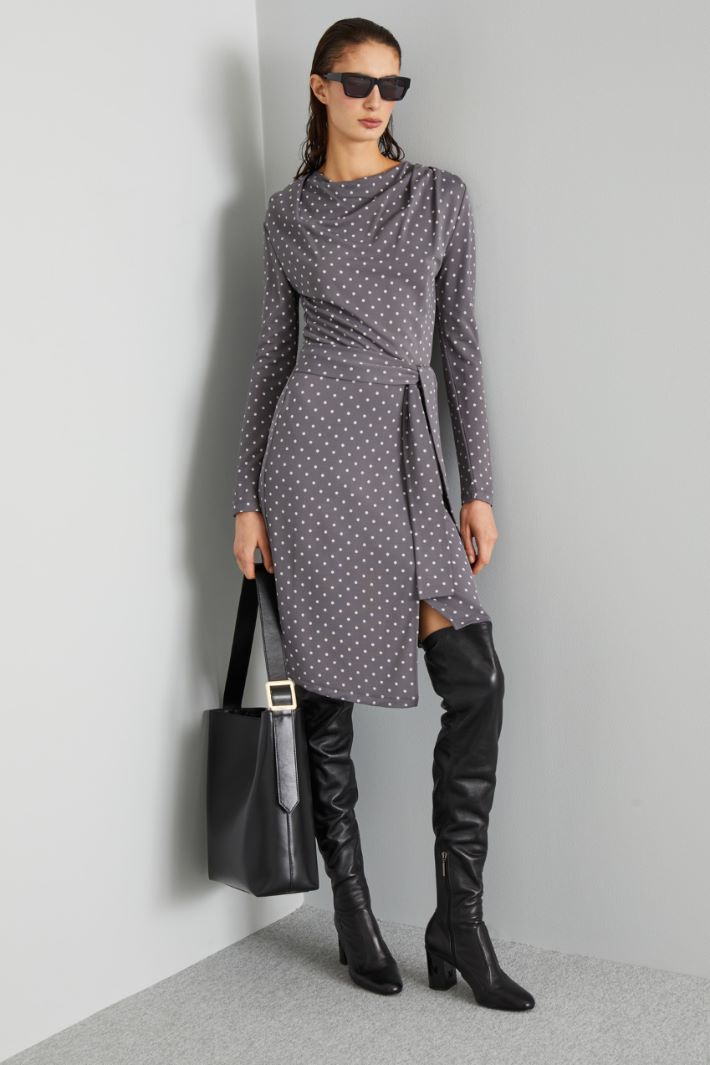 Abito in jersey con drappeggio - GRIGIO BIANCO - Fashion Market