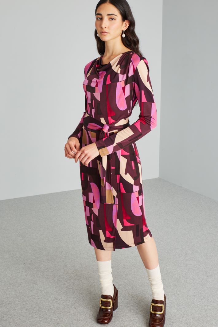 Abito in jersey con drappeggio - BORGOGNA ROSA - Fashion Market - 2