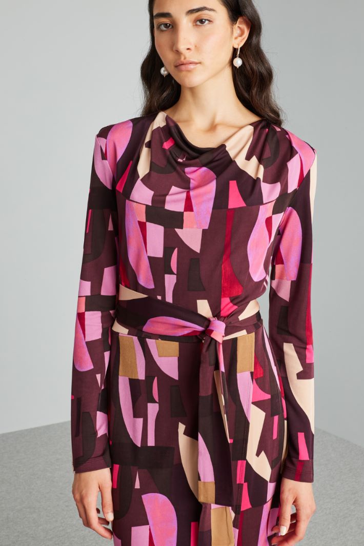 Abito in jersey con drappeggio - BORGOGNA ROSA - Fashion Market - 3