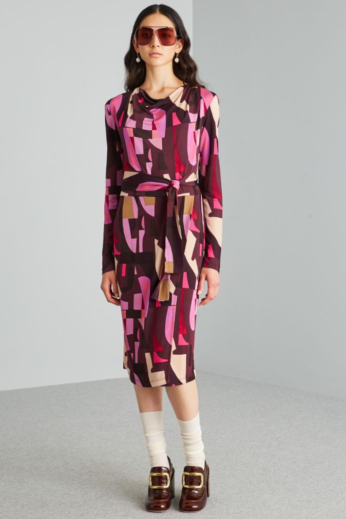 Abito in jersey con drappeggio - BORGOGNA ROSA - Fashion Market
