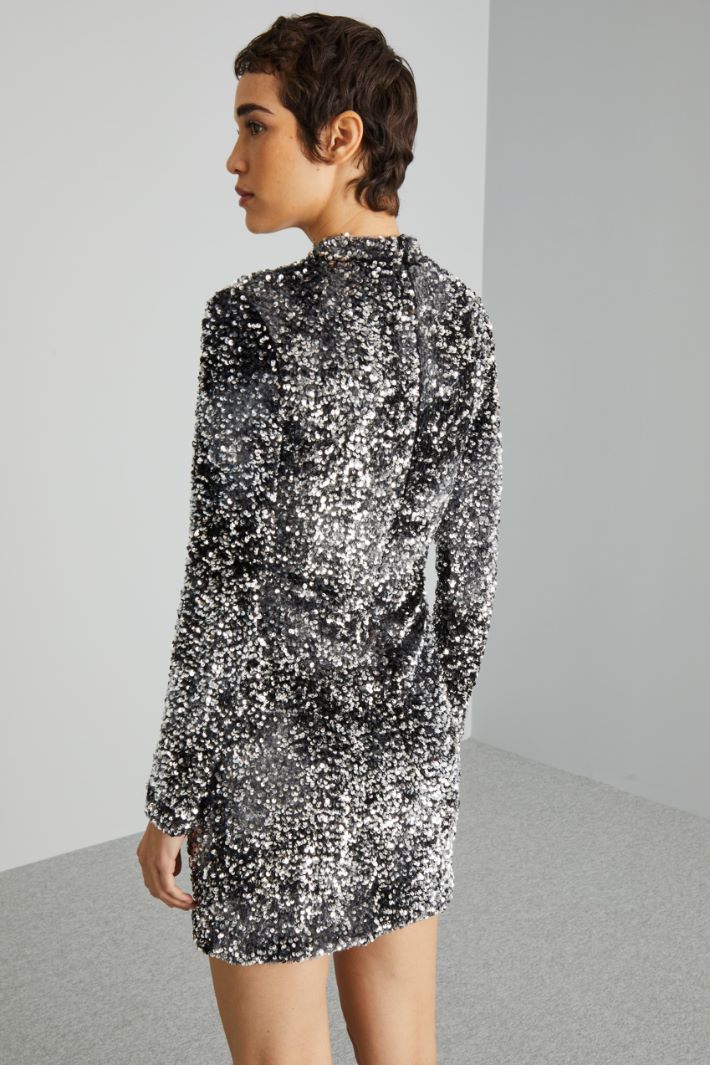 Abito aderente con paillettes - NERO ARGENTO - Fashion Market - 4