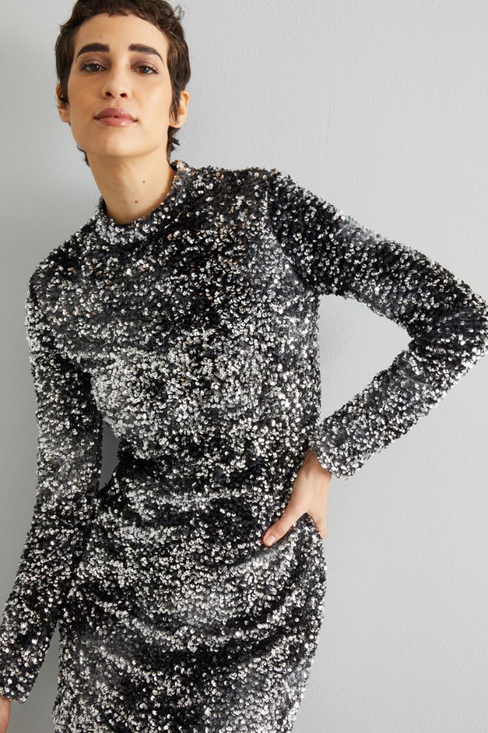 Abito aderente con paillettes - NERO ARGENTO - Fashion Market - 3