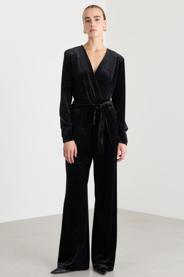Tuta in velluto brillante effetto glitter - NERO - Fashion Market