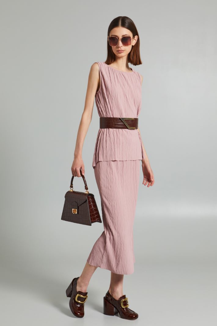 Gonna a tubo in jersey plissè - ROSA ANTICO - Fashion Market