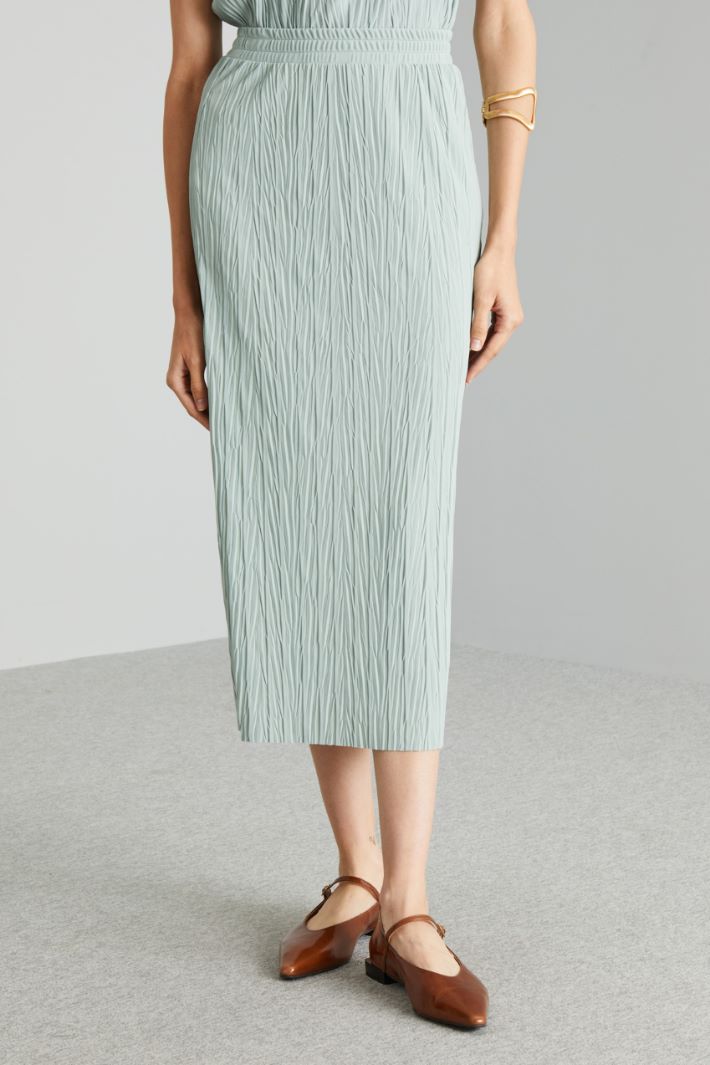 Gonna a tubo in jersey plissè - VERDE SALVIA - Fashion Market - 2
