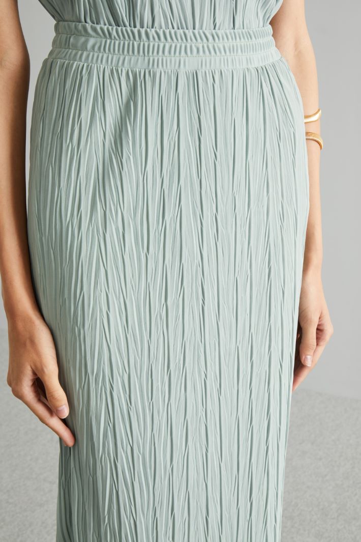 Gonna a tubo in jersey plissè - VERDE SALVIA - Fashion Market - 3