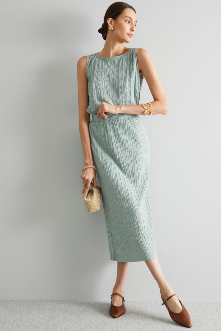 Gonna a tubo in jersey plissè - VERDE SALVIA - Fashion Market