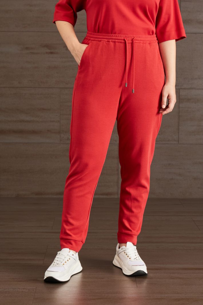 Pantaloni in jersey di cotone - ROSSO GAROFANO - Fashion Market - 2