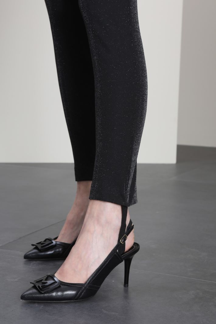 Leggings lamè con staffe - NERO - Fashion Market - 3