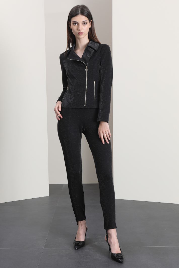 Leggings lamè con staffe - NERO - Fashion Market