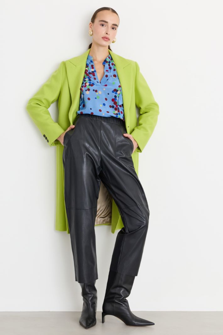 Pantalone cropped in jersey spalmato - NERO - Fashion Market
