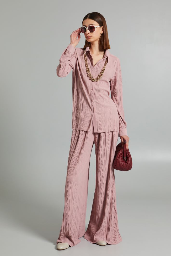Pantaloni ampi in jersey plissè - ROSA ANTICO - Fashion Market