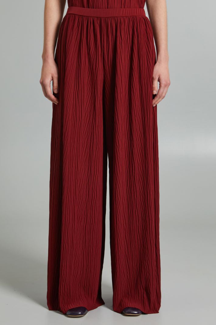 Pantaloni ampi in jersey plissè - BORDEAUX - Fashion Market - 2