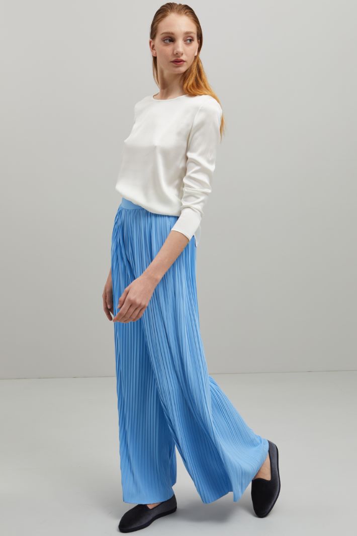Pantaloni in jersey plissè - CELESTE - Fashion Market