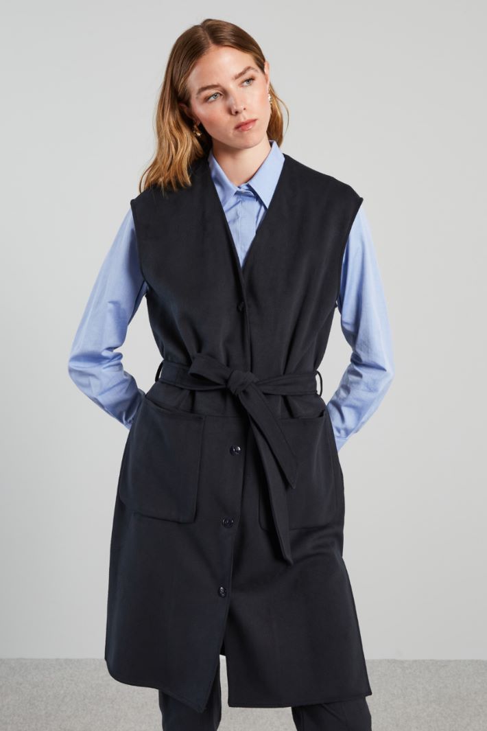 Gilet lungo in jersey dal finish vellutato - BLU NOTTE - Fashion Market - 2
