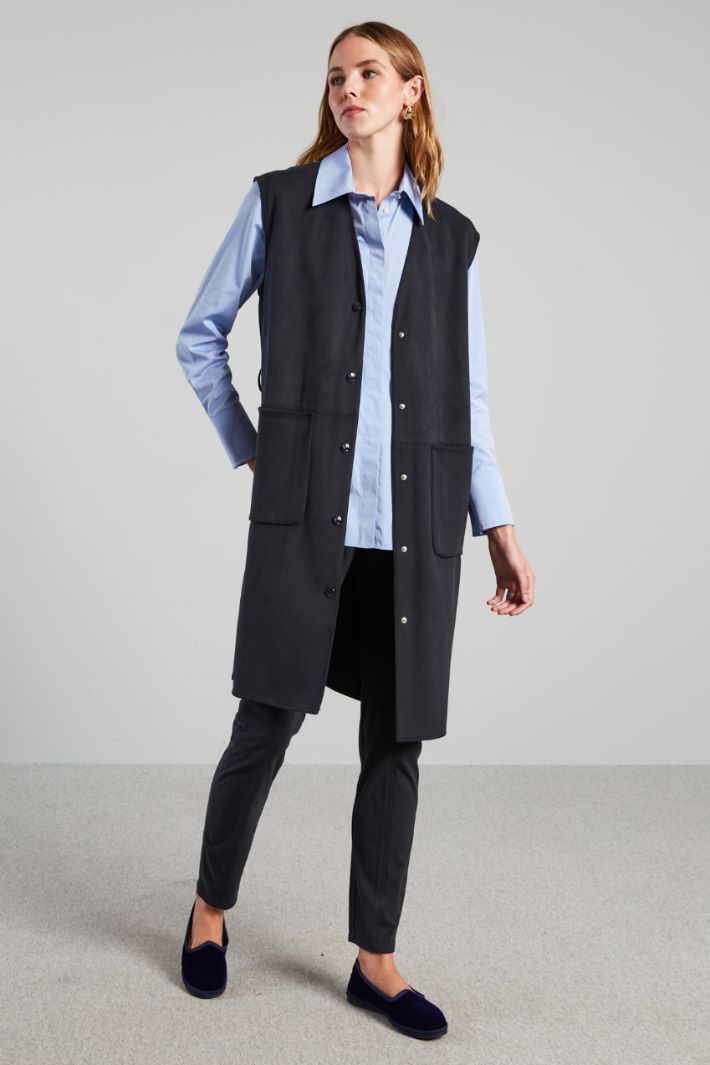 Gilet lungo in jersey dal finish vellutato - BLU NOTTE - Fashion Market