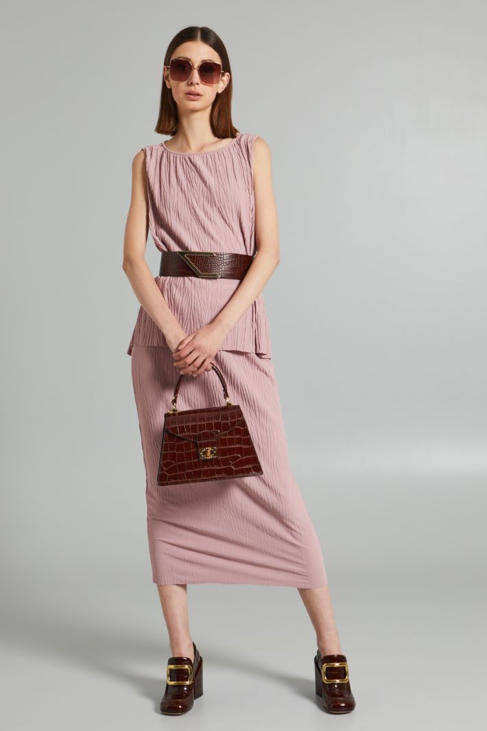 Top asimmetrico in jersey plissè - ROSA ANTICO - Fashion Market