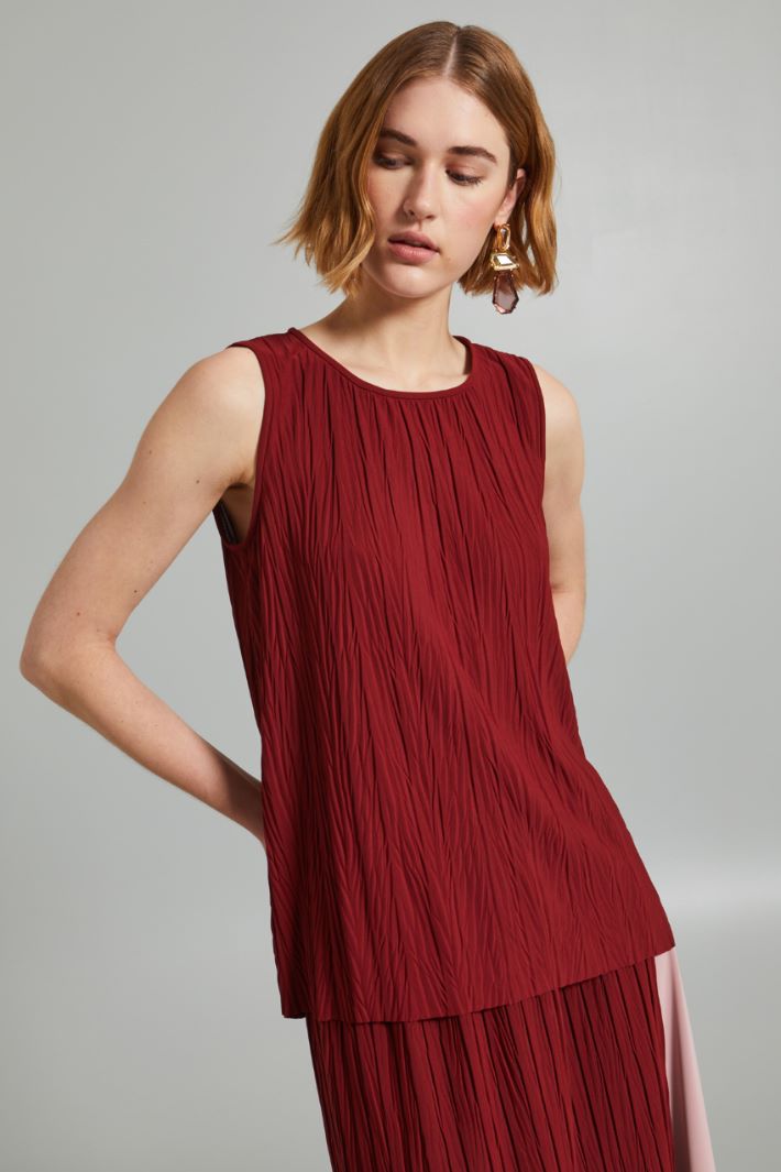 Top asimmetrico in jersey plissè - BORDEAUX - Fashion Market - 2