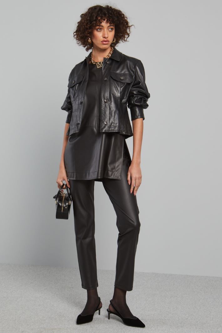 Top lungo in jersey spalmato - NERO - Fashion Market