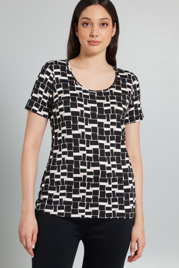 T-shirt in jersey stampato - NERO BIANCO ROSA - Fashion Market - 2