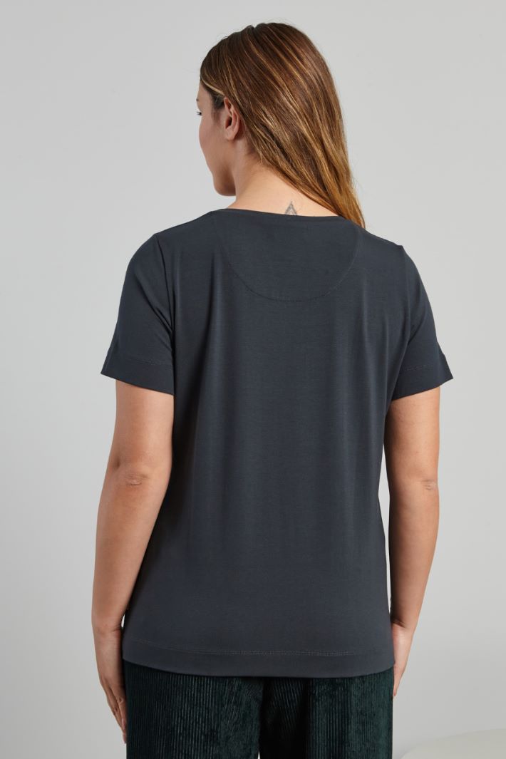 T-shirt in viscosa stretch - VERDE BOSCO BIANCO - Fashion Market - 4
