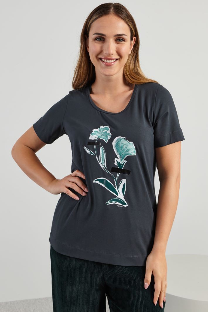T-shirt in viscosa stretch - VERDE BOSCO BIANCO - Fashion Market - 2